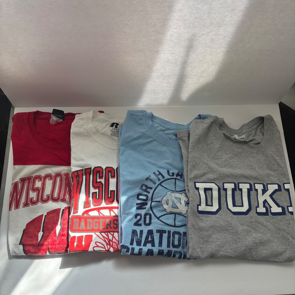 4 Pc Mixed NCAA Basketball T-Shirt Bundle XL-2XL Multi Duke UNC Wisconsin Badger